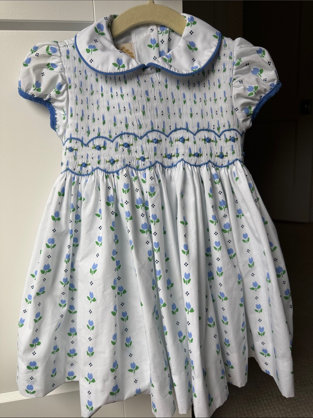 The Beaufort Bonnet Company White Dress with Blue and Green Floral Print